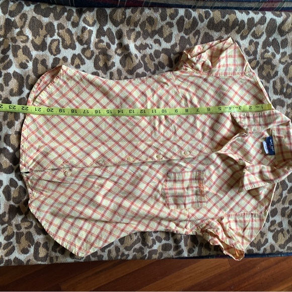 VINTAGE NAF NAF y2k retro short sleeve blouse button up top plaid Small pocket - Picture 8 of 9